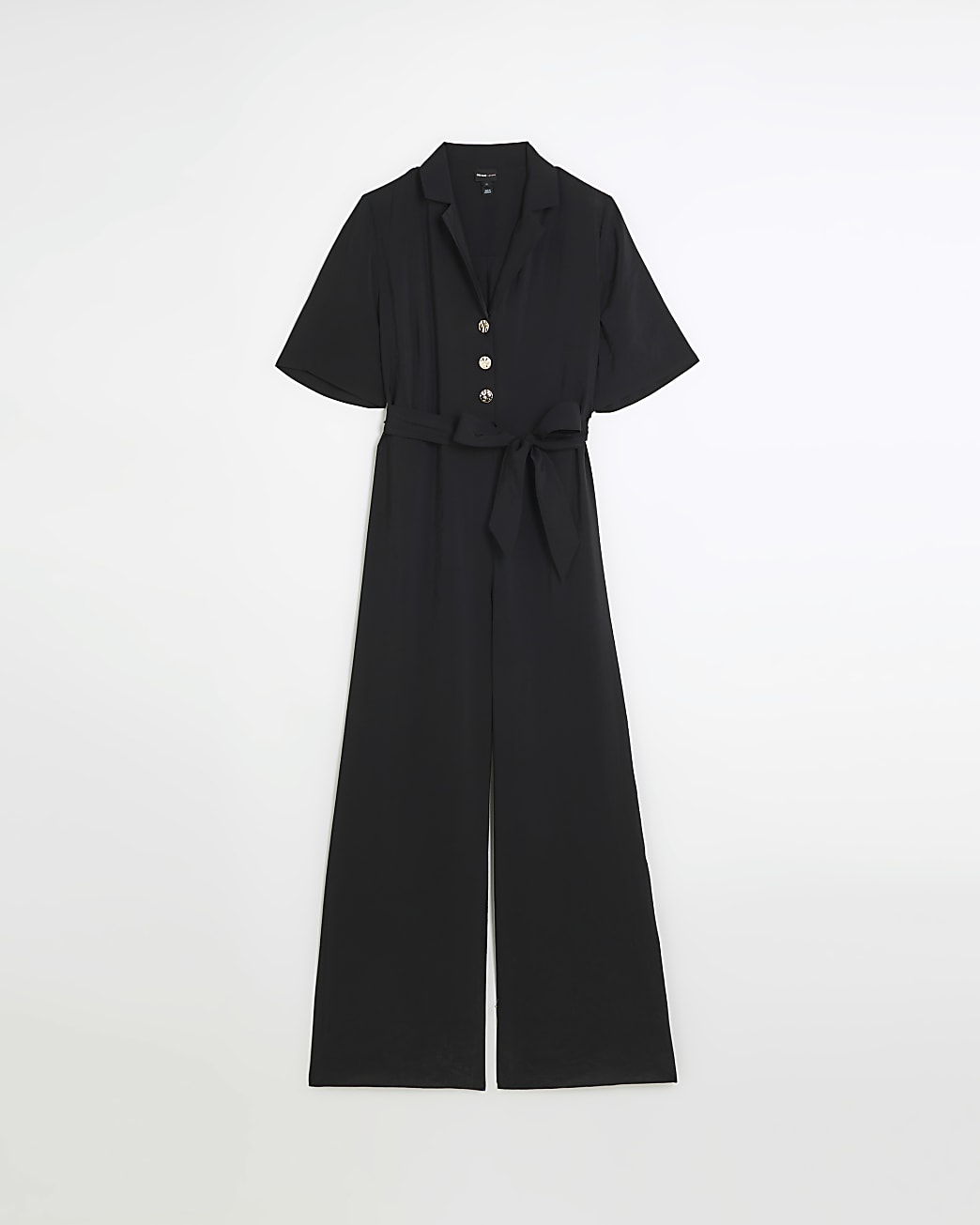 Black textured short sleeve jumpsuit