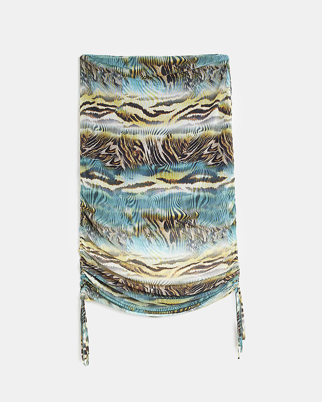 Plus blue animal print ruched midi skirt