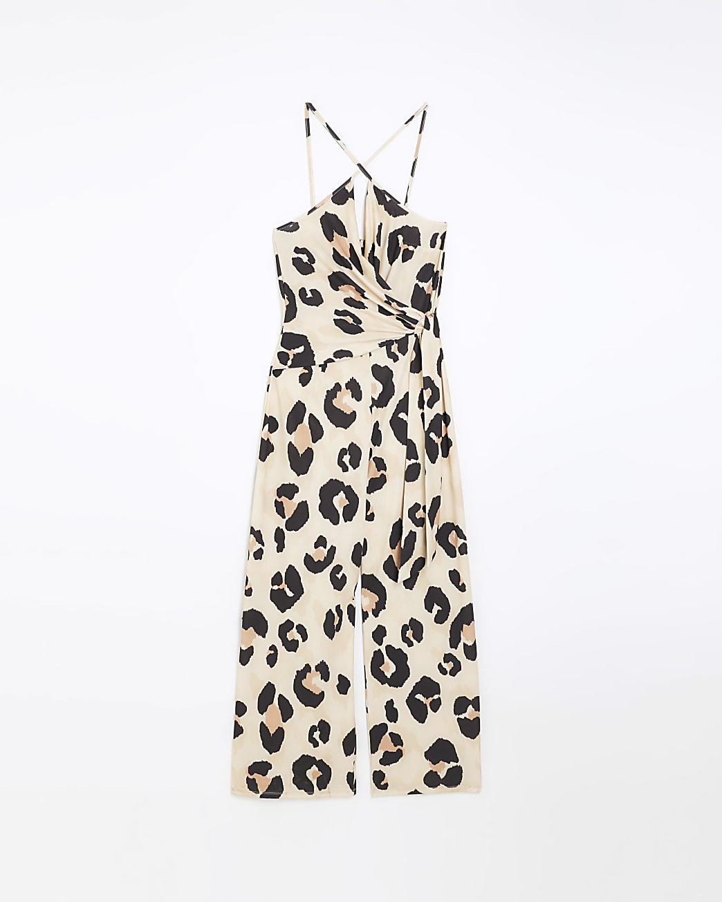 Cream animal print wrap jumpsuit