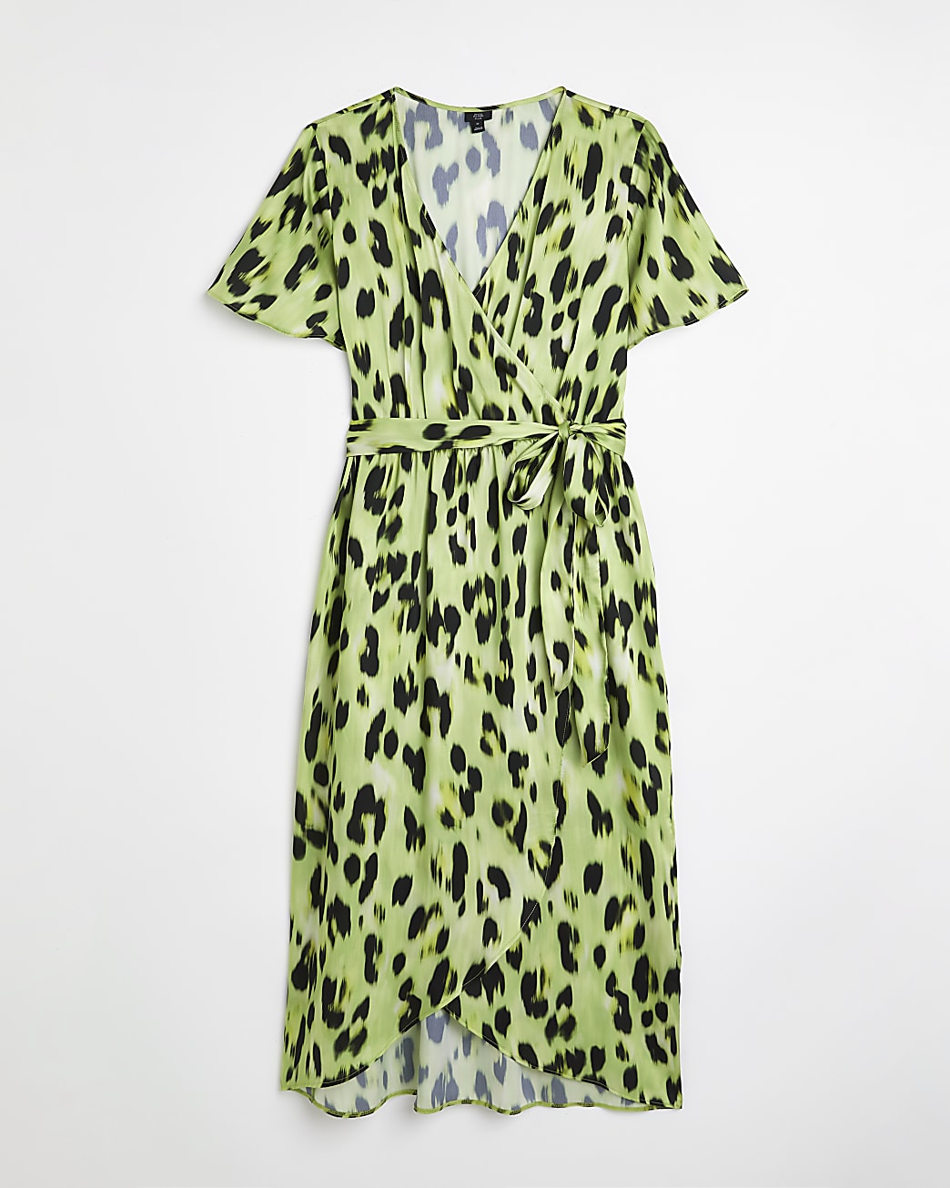 Plus yellow animal print wrap midi dress