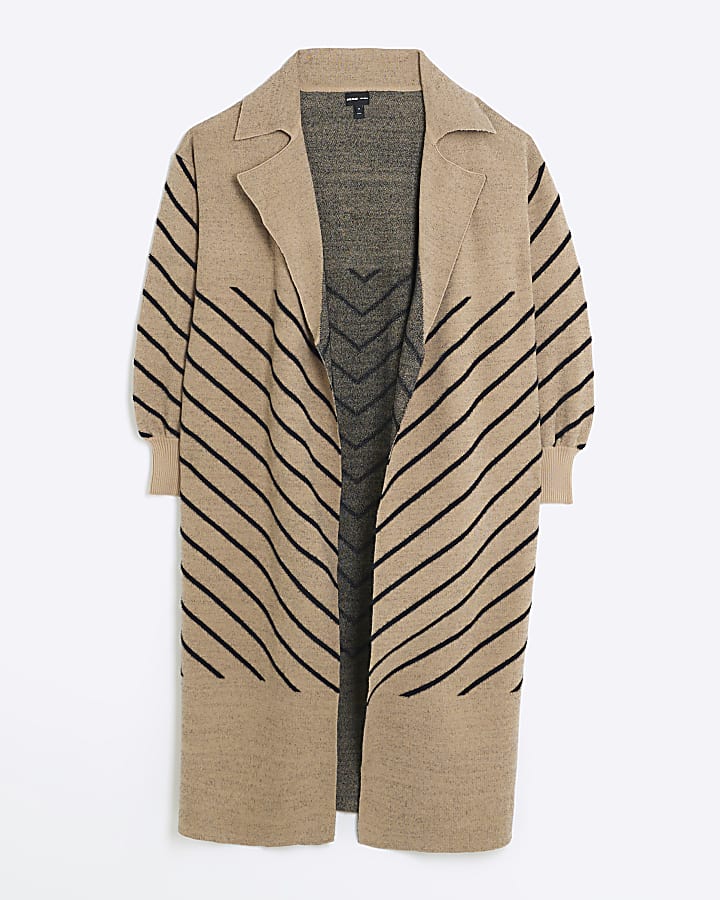 Beige stripe longline cardigan