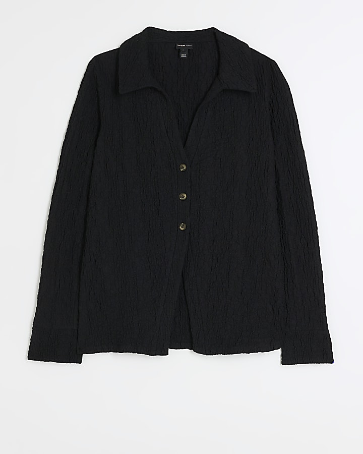 Black textured long sleeve shirt