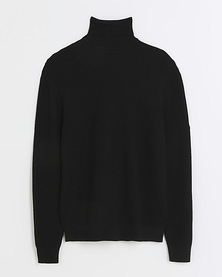 Black slim fit brick stitch jumper