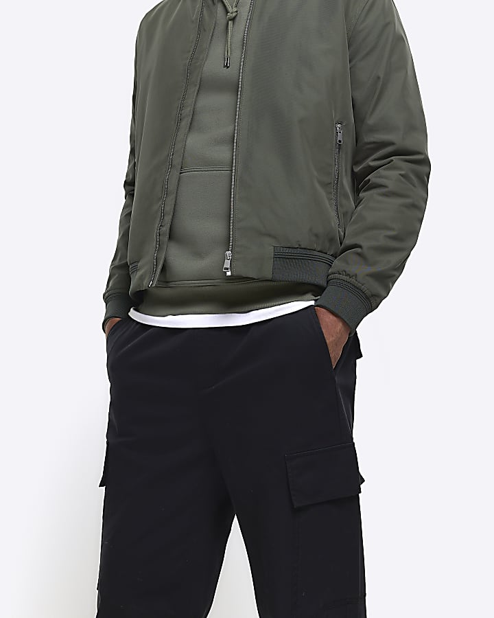 Black slim fit utility cargo trousers