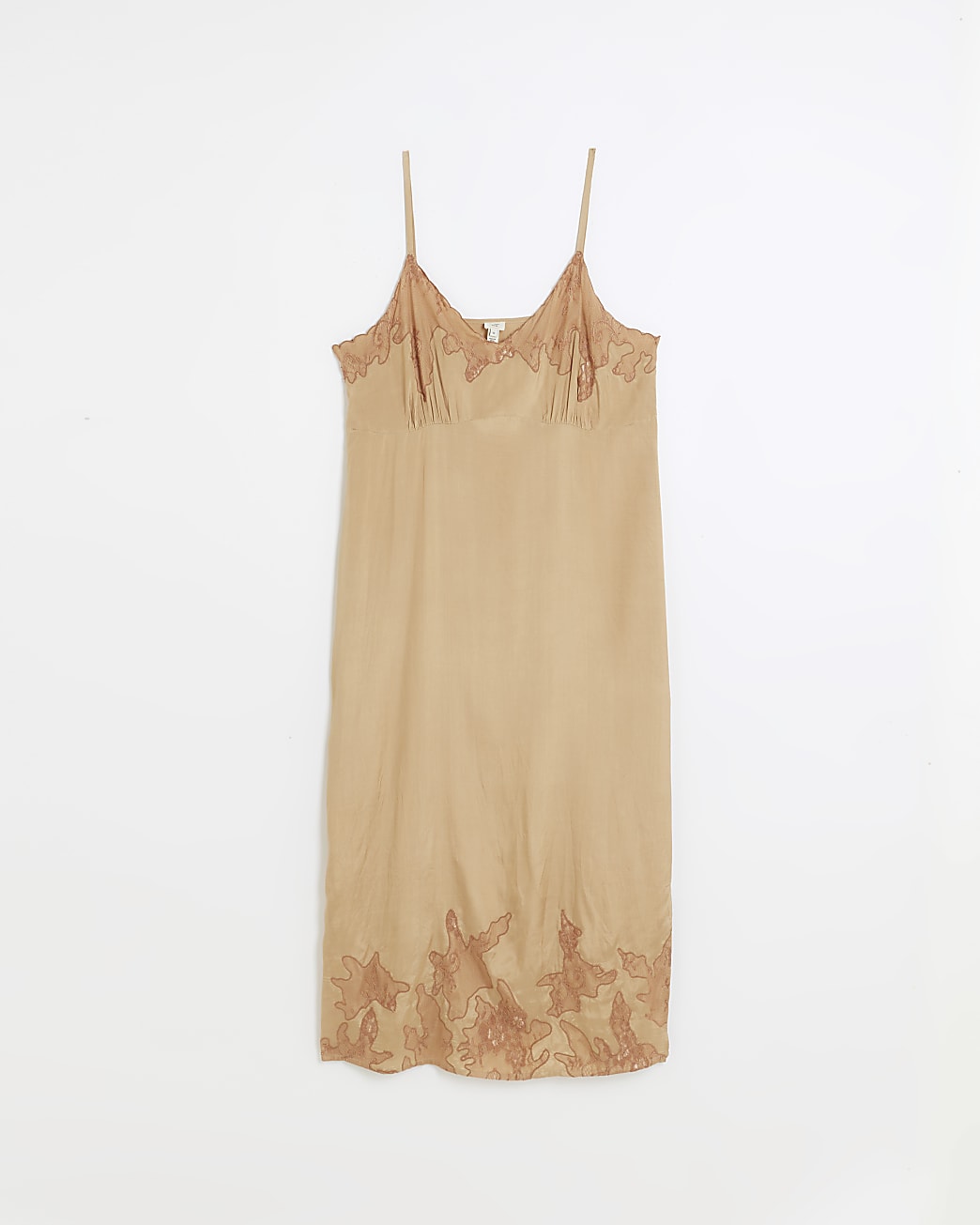 Beige lace slip midi dress