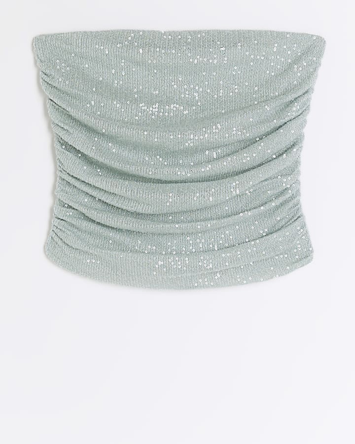 Green sequin bandeau top