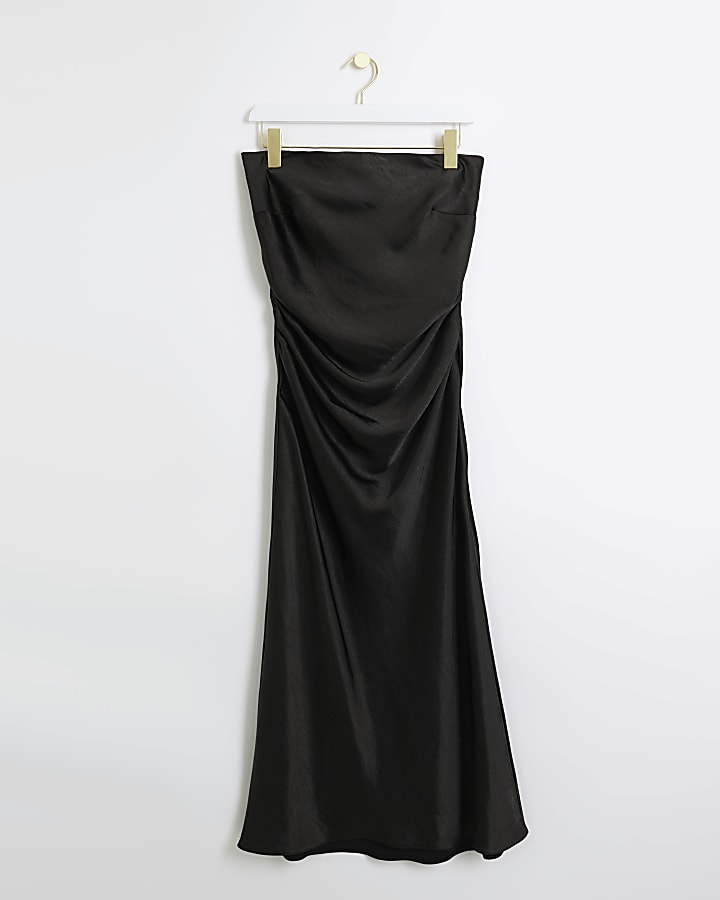 Black ruched bandeau slip midi dress