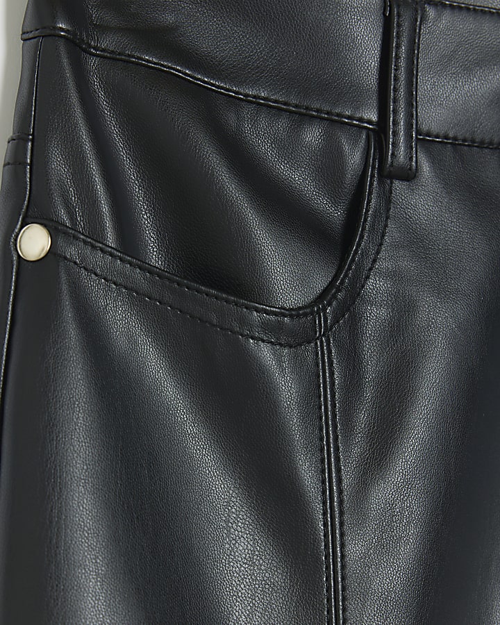 Black faux leather straight crop trousers