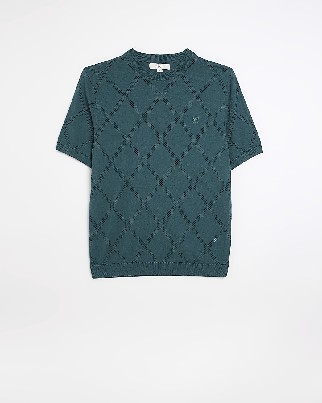 Blue slim fit argyle knitted t-shirt