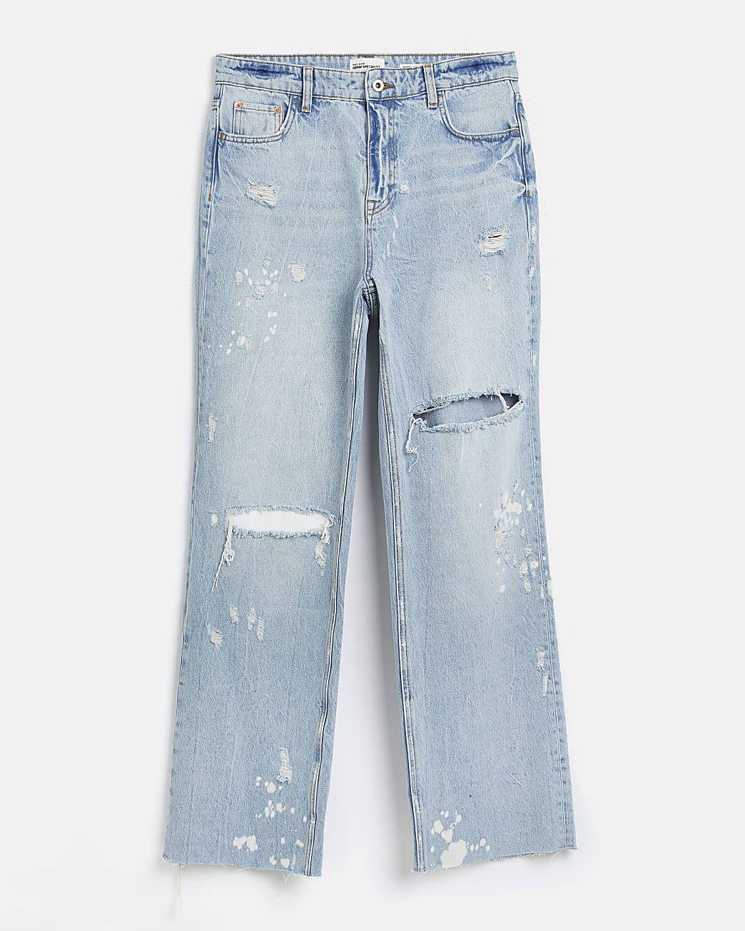 Blue ripped straight leg jeans