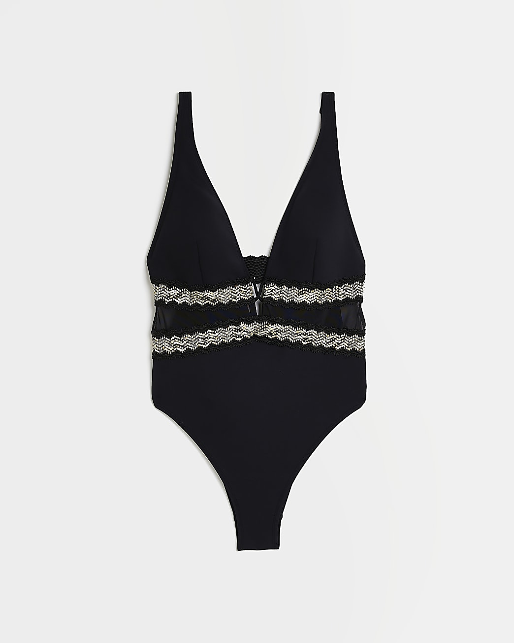 Black fuller bust embroidered plunge swimsuit