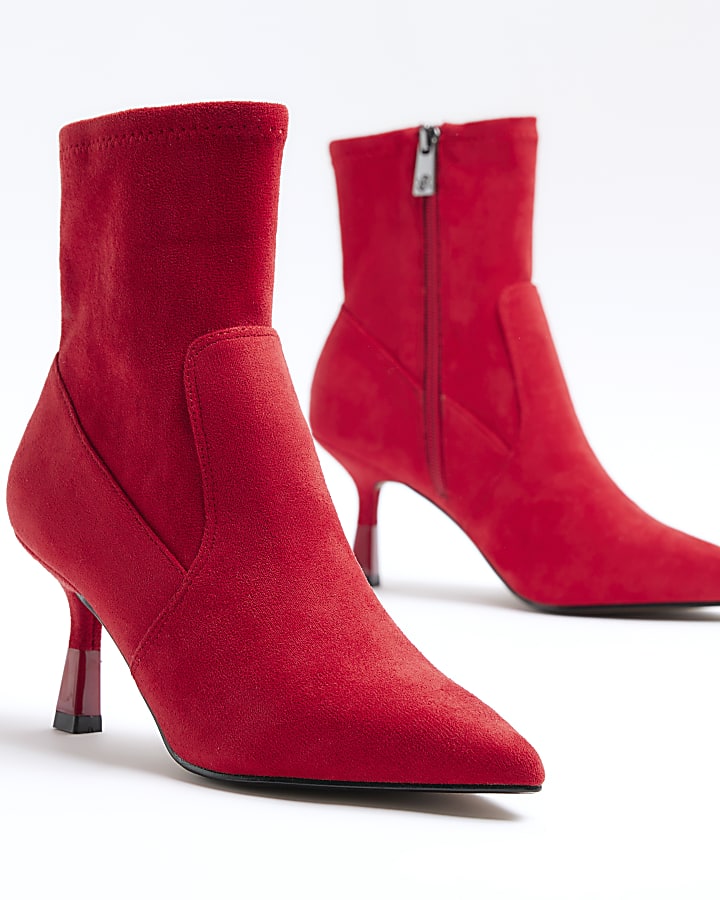 Red toe cap heeled ankle boots