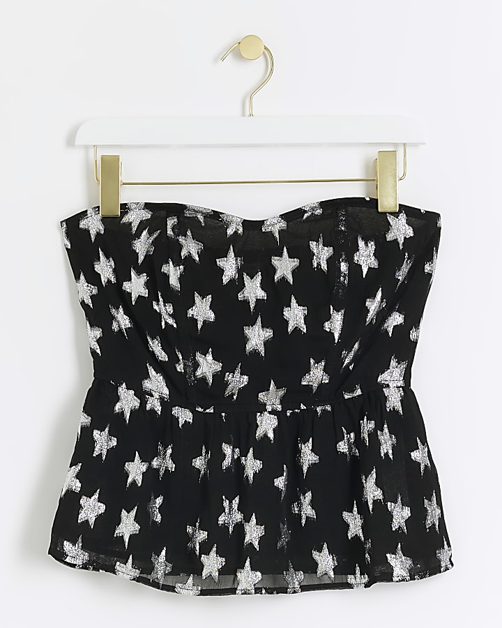 Black metallic star bandeau top