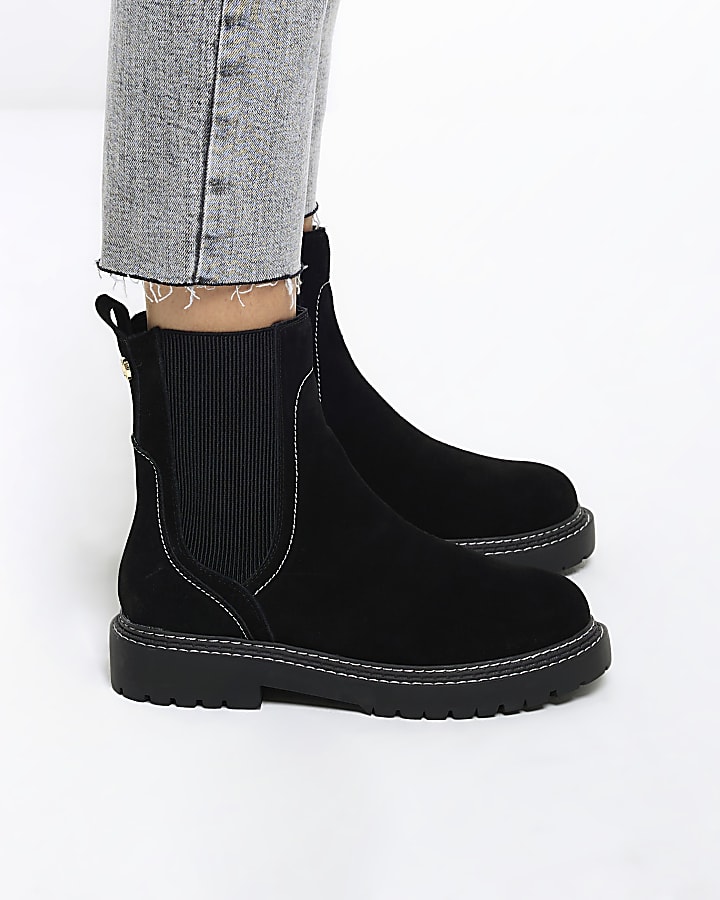 Black wide fit suede ankle boots