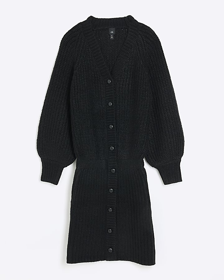Black knitted cardigan mini dress