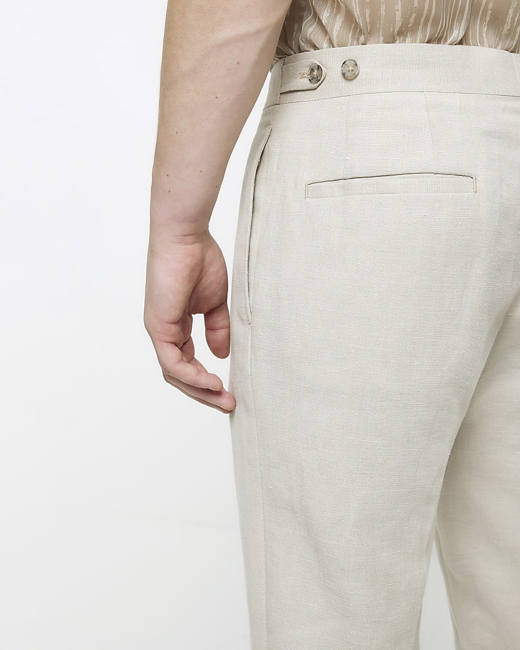 Stone slim fit linen blend suit trousers