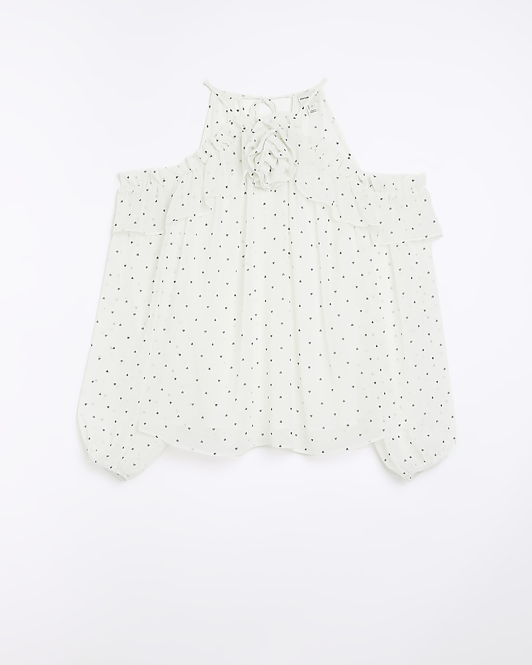 White spot cold shoulder corsage blouse