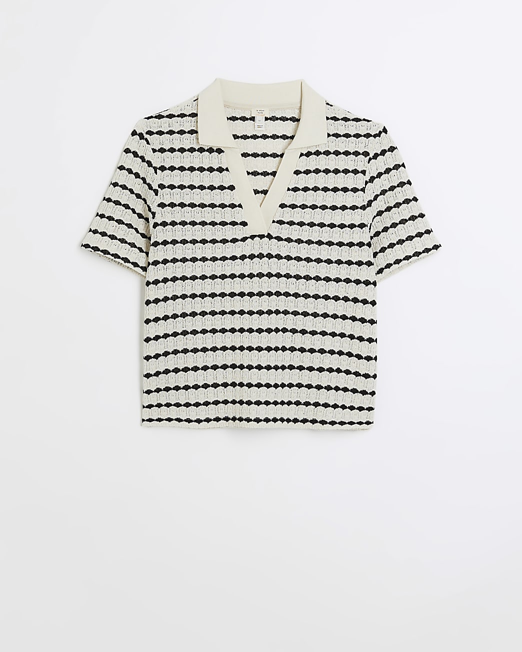 Cream striped crochet polo top