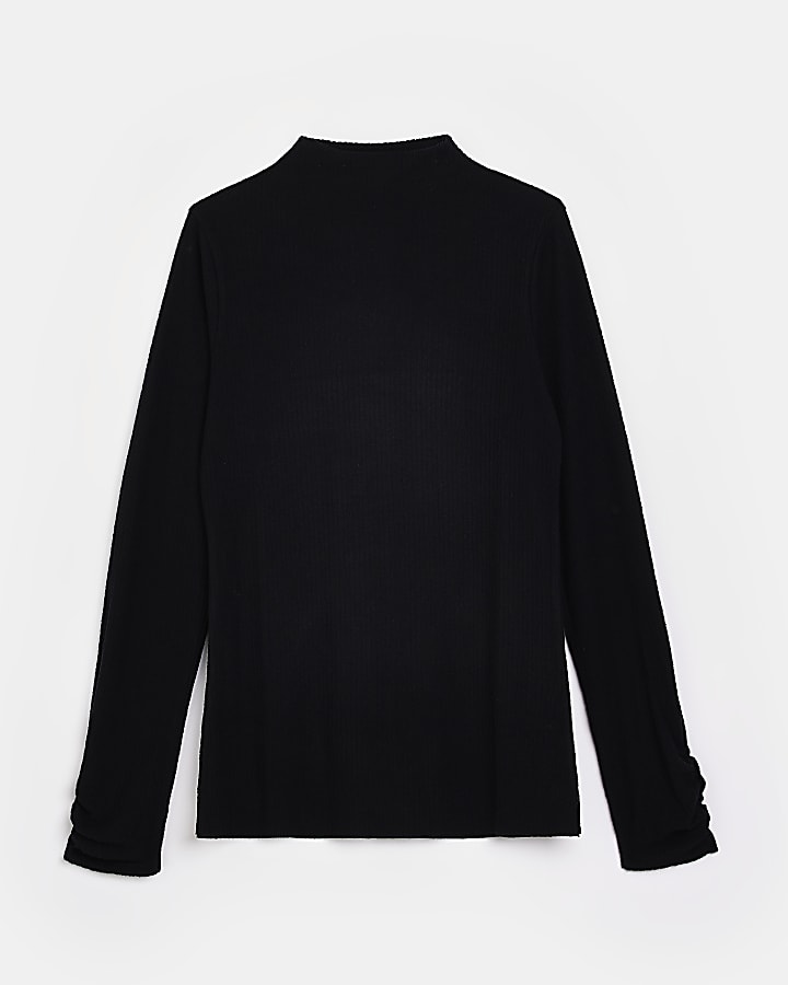 Black rib high neck long sleeve top