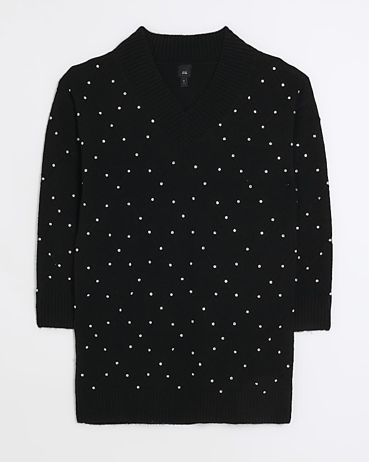 Black diamante jumper mini dress