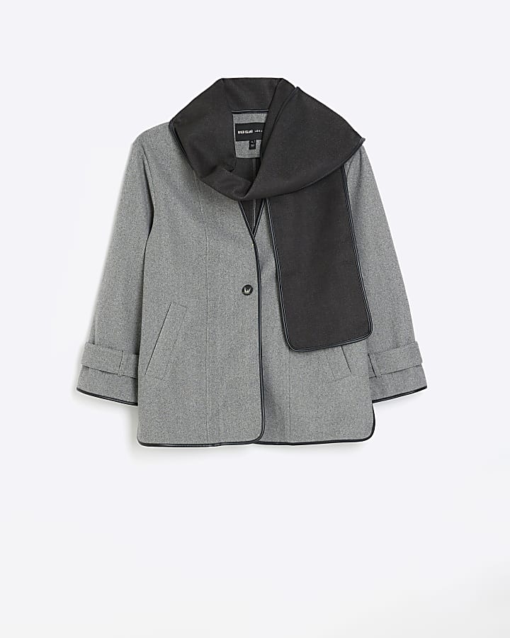 Grey scarf detail coat