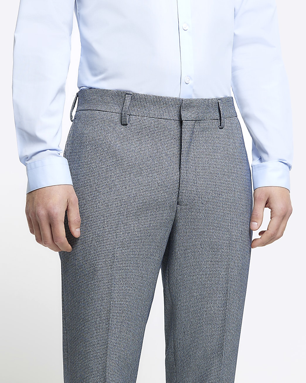Blue skinny fit dogtooth suit trousers
