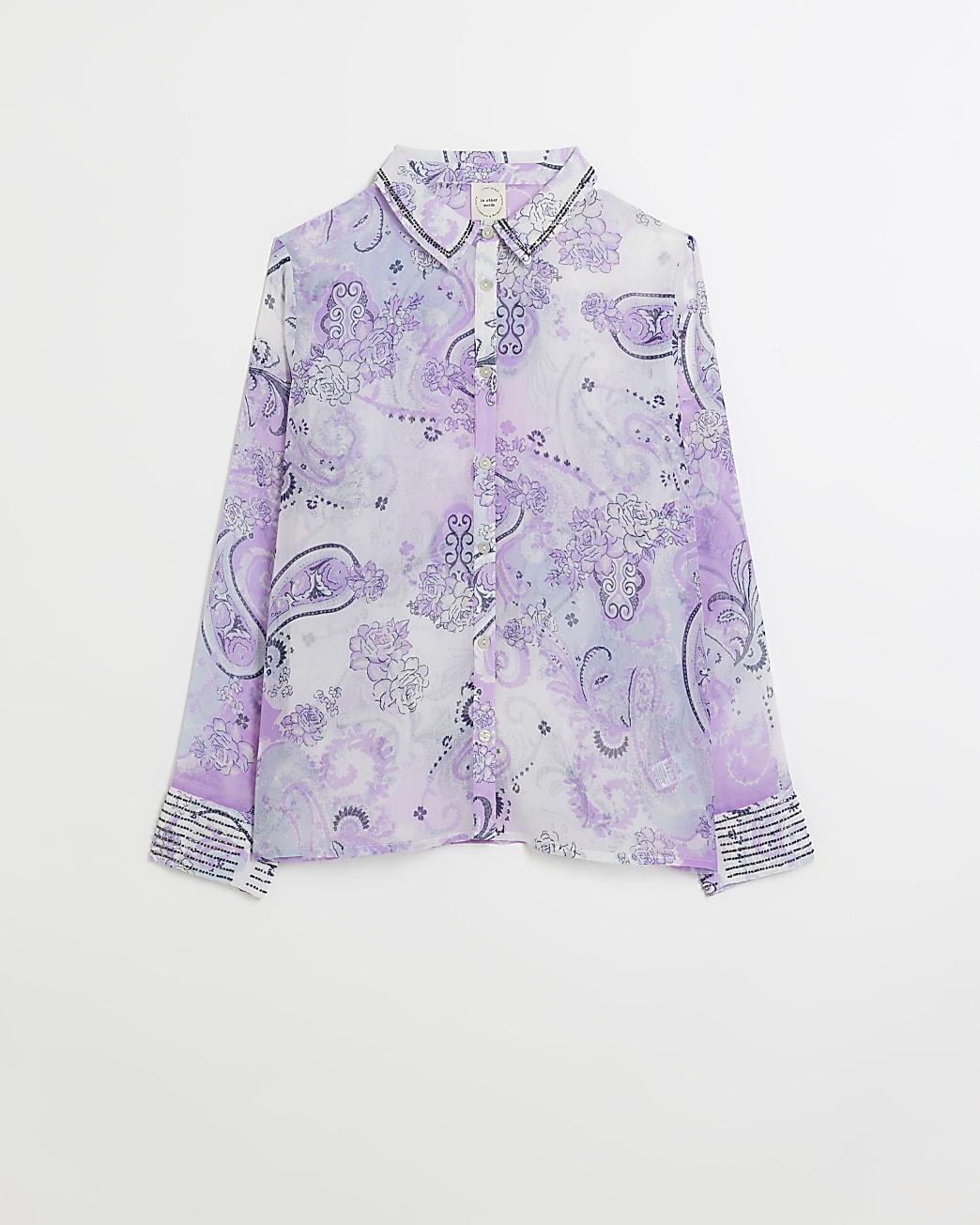 Purple embellished cuff shirt