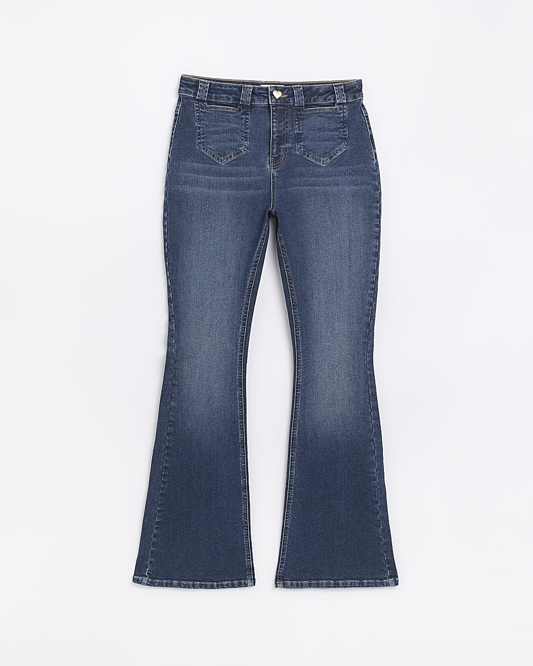 Blue mid rise flared jeans
