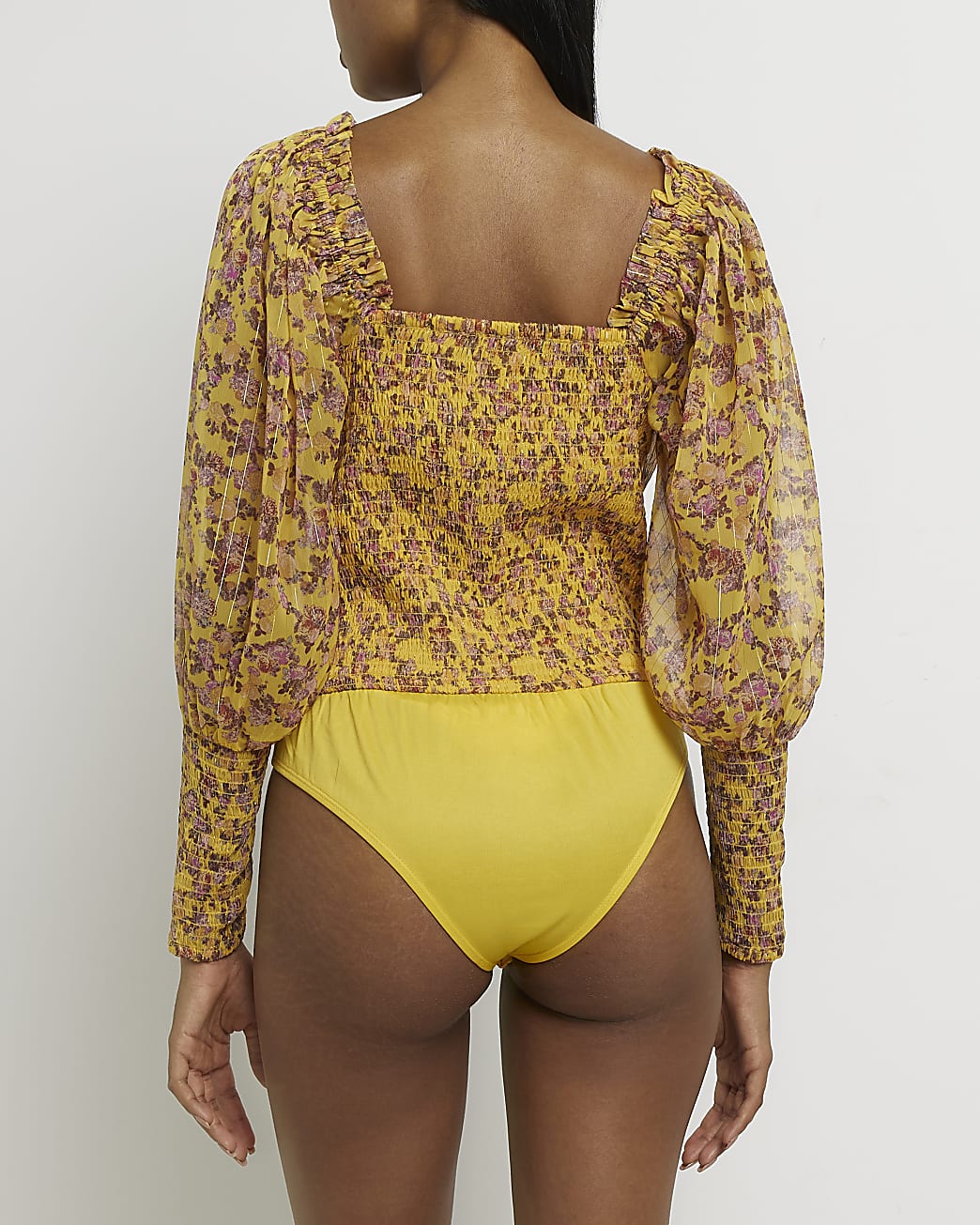Orange floral long puff sleeve bodysuit