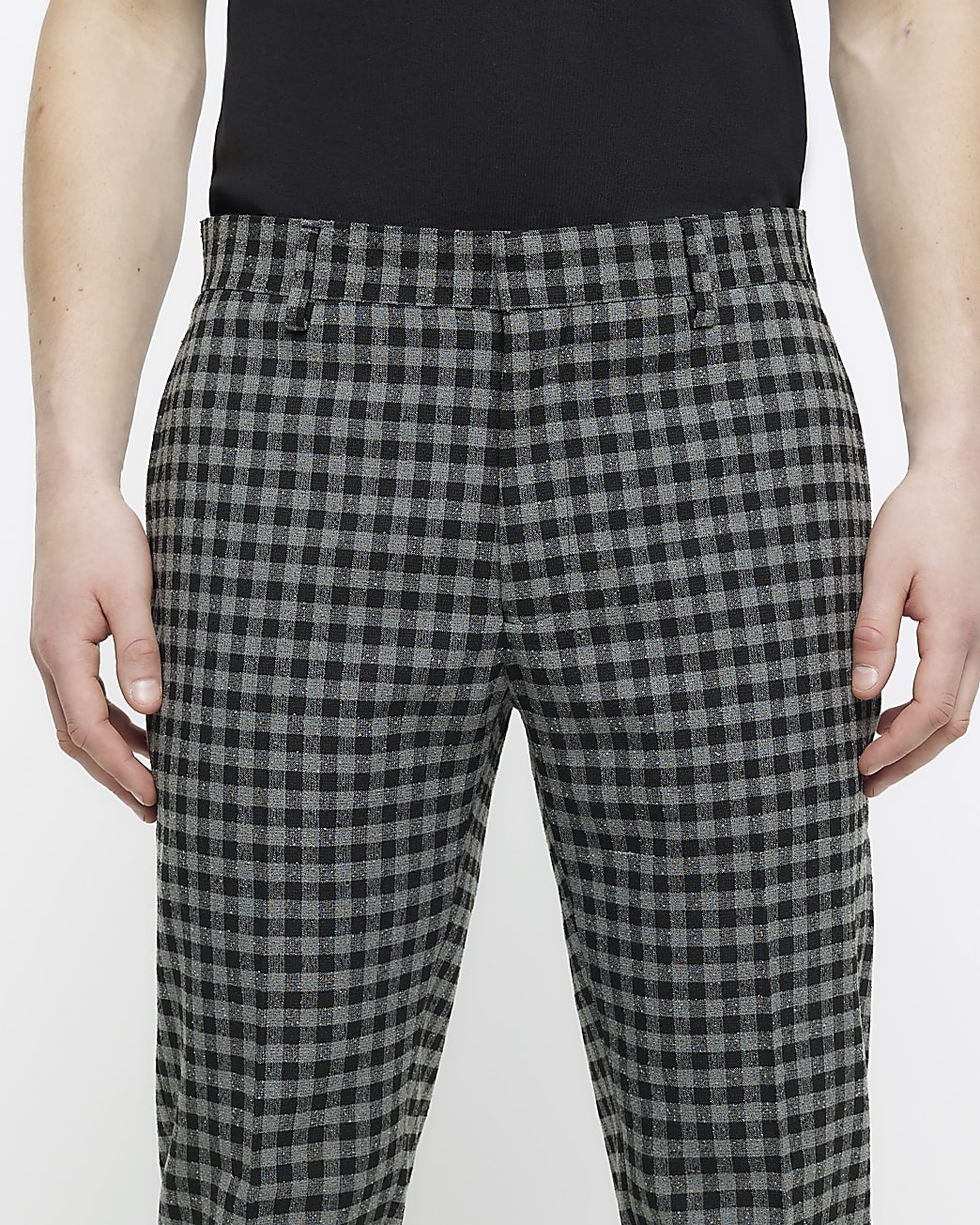 Grey slim fit check suit trousers