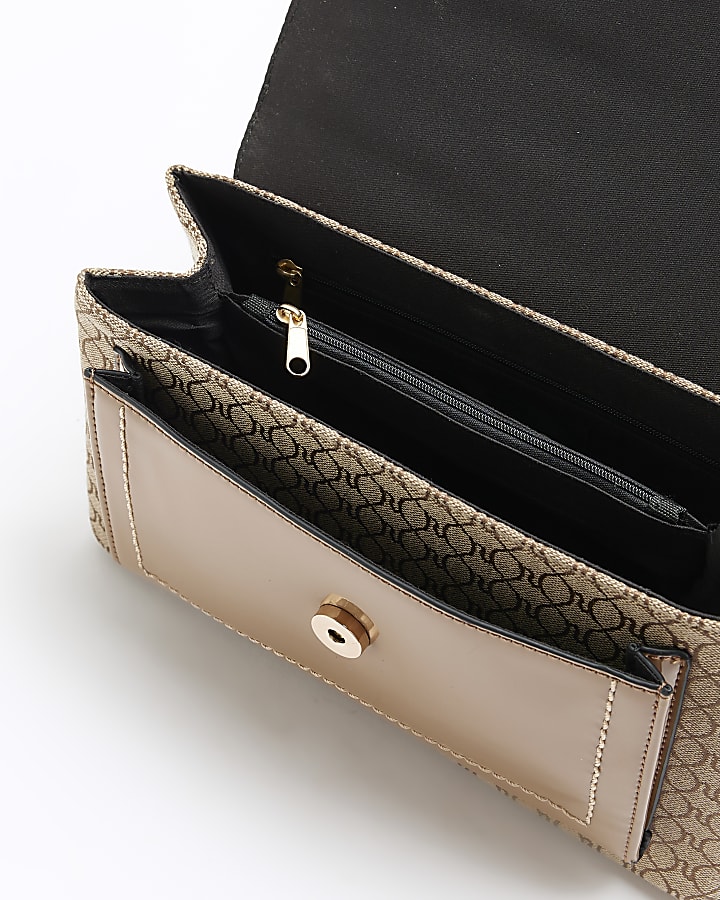 Beige monogram chain shoulder bag