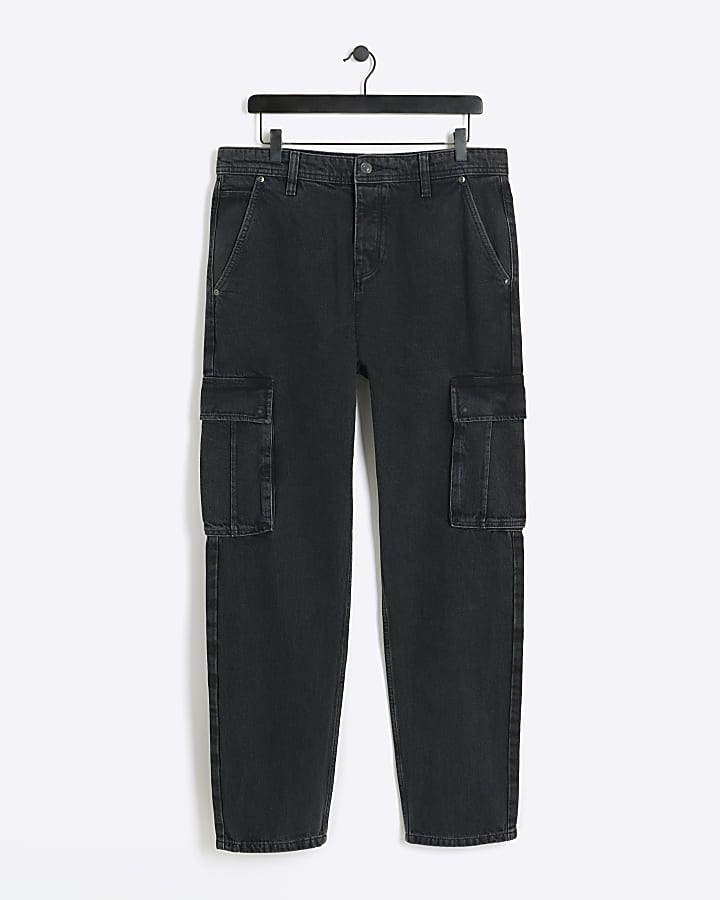 Black regular fit utility cargo jeans