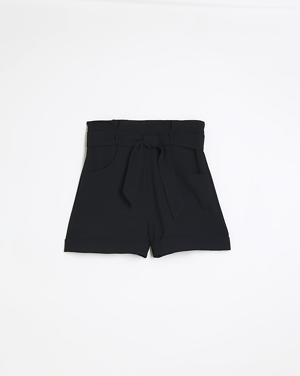 Black tie front shorts