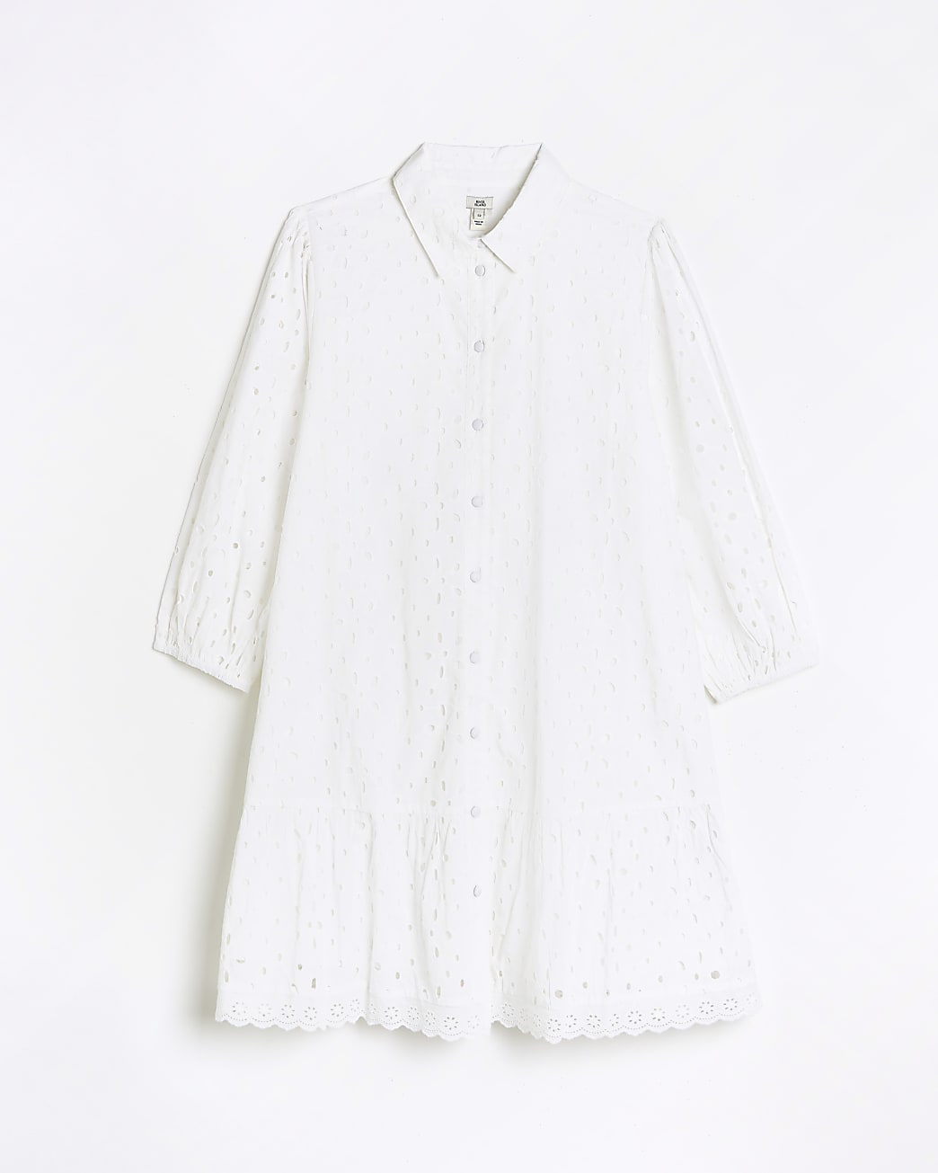 White broderie mini shirt dress