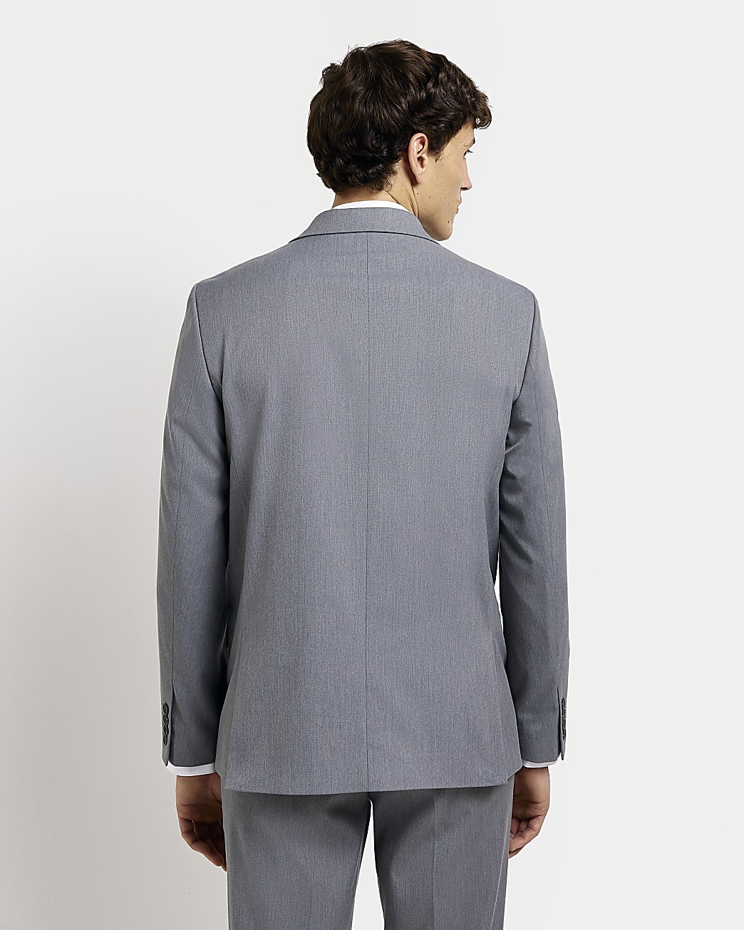 Grey Twill Double breasted Suit Jacket