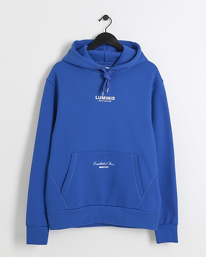 Blue regular fit graphic hoodie