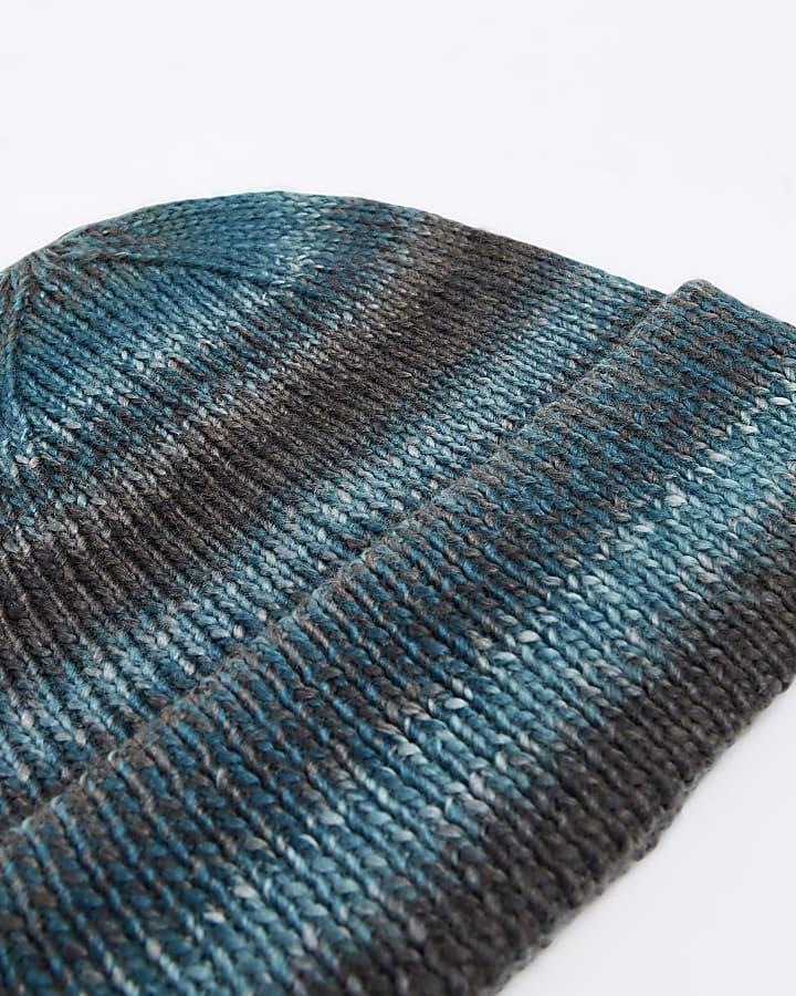 Blue ombre stripe beanie hat