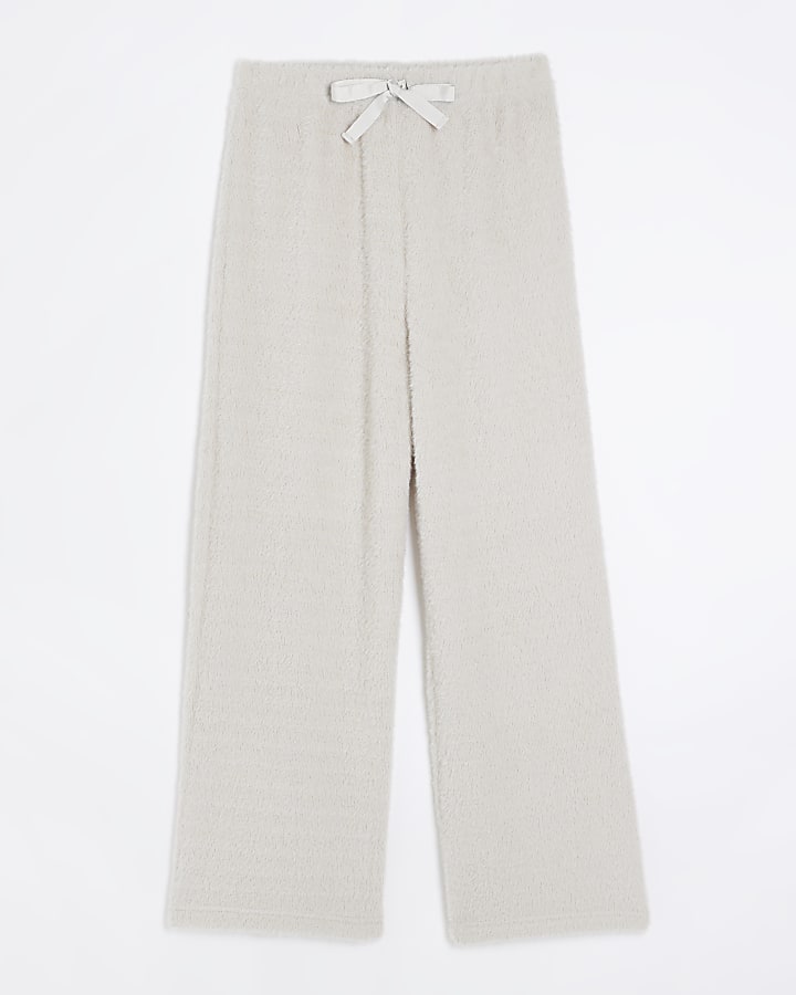Grey faux fur lounge wide leg trousers