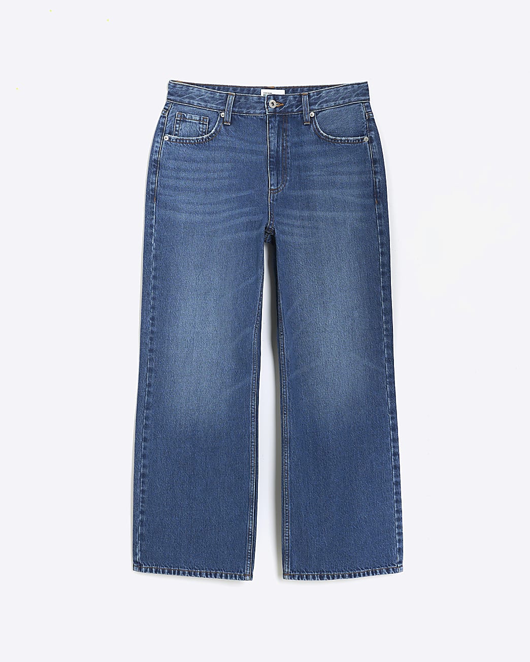 Petite blue mid rise straight jeans