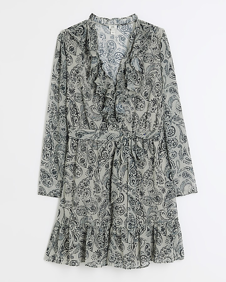 Cream paisley belted swing mini dress