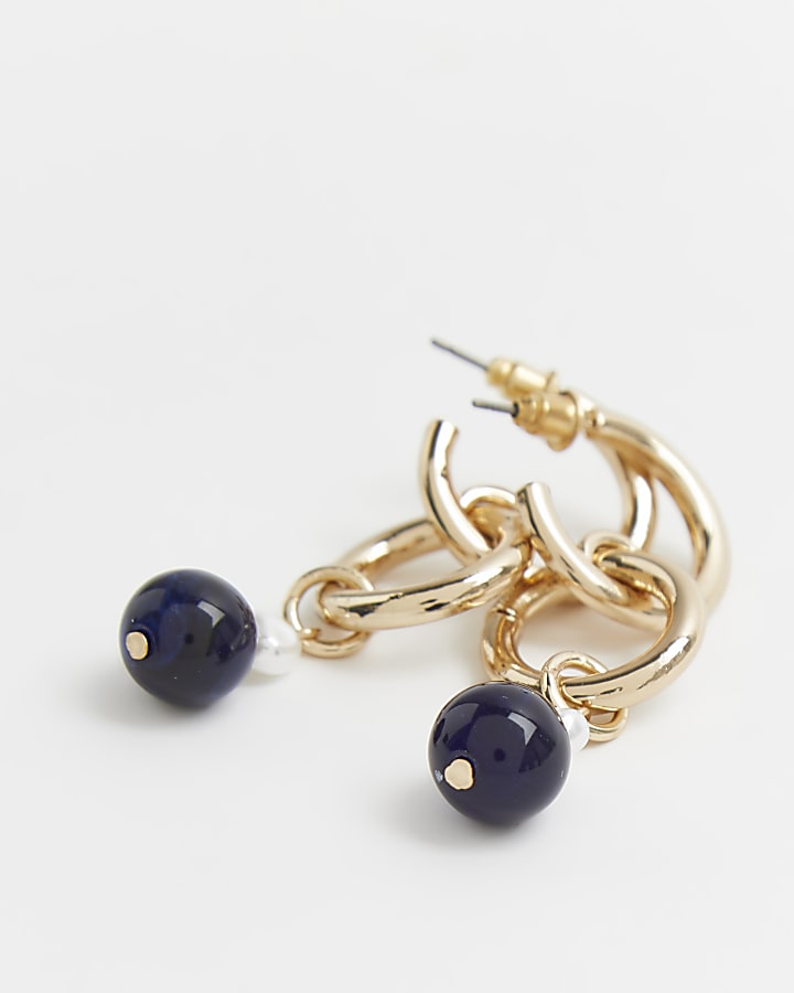 Gold colour beaded drop hoop earrings