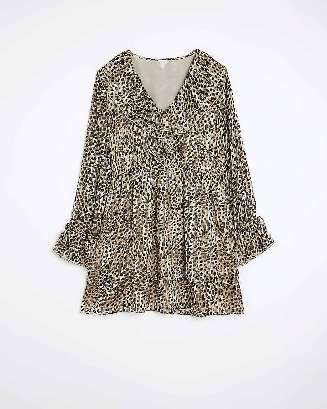 Brown animal print frill skater mini dress