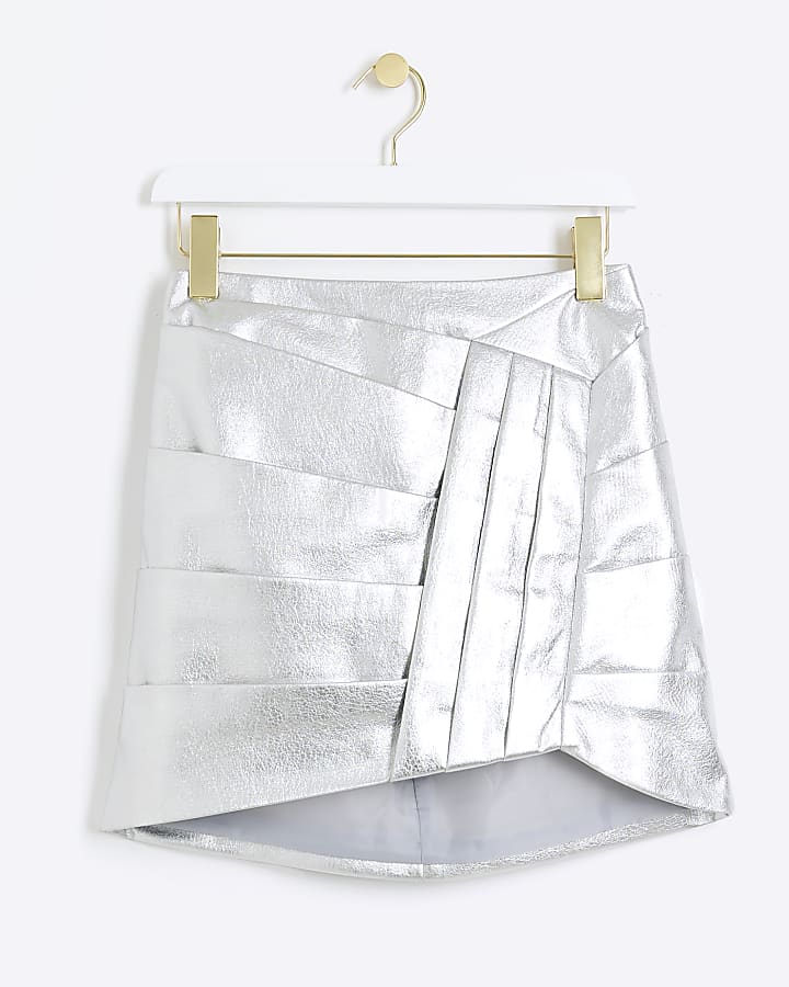 Silver ruched mini skirt