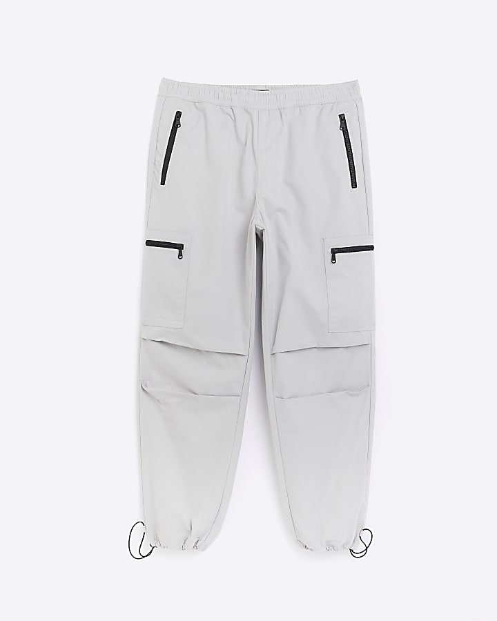 Light grey regular fit zip cargo trousers