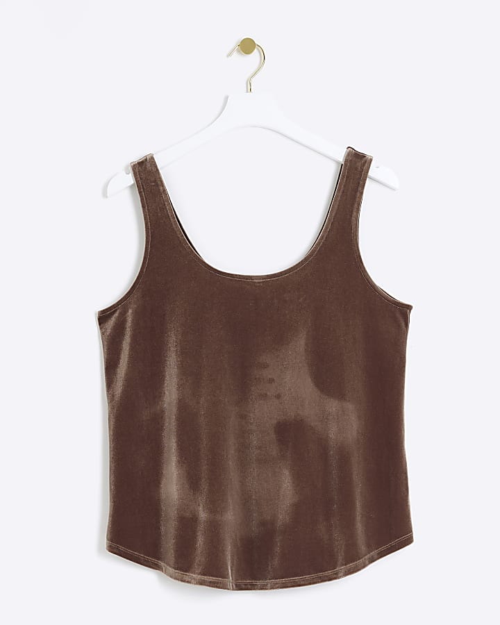 Brown velvet scoop neck vest top