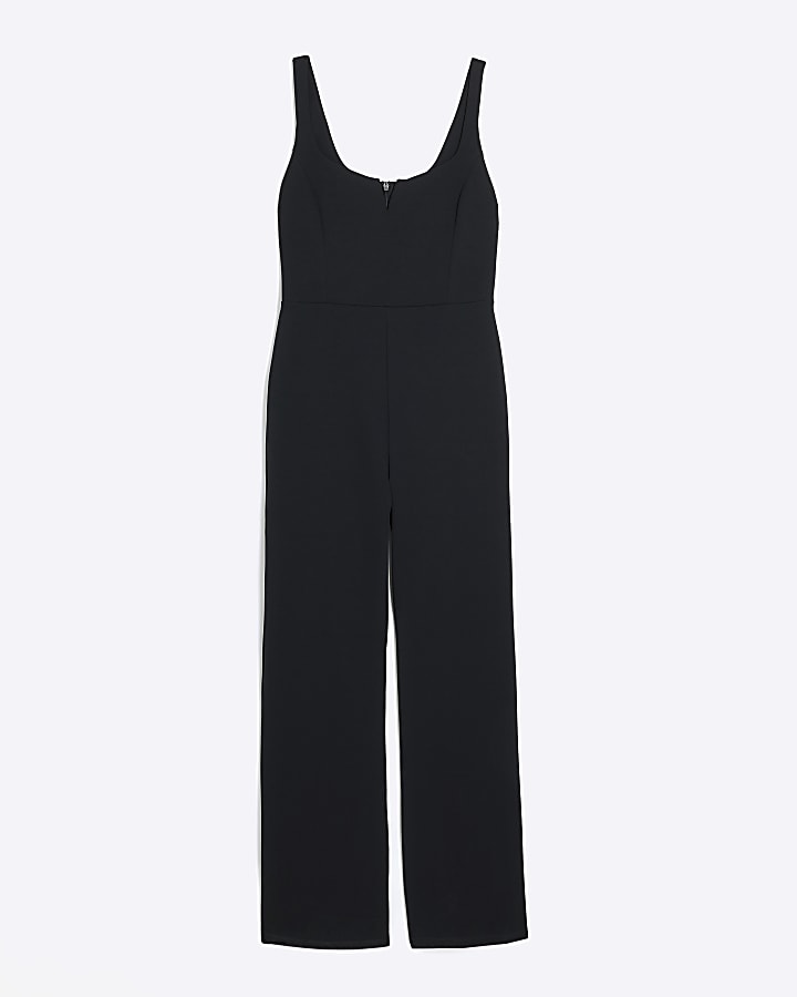 Black sleeveless wide leg jumpsuit