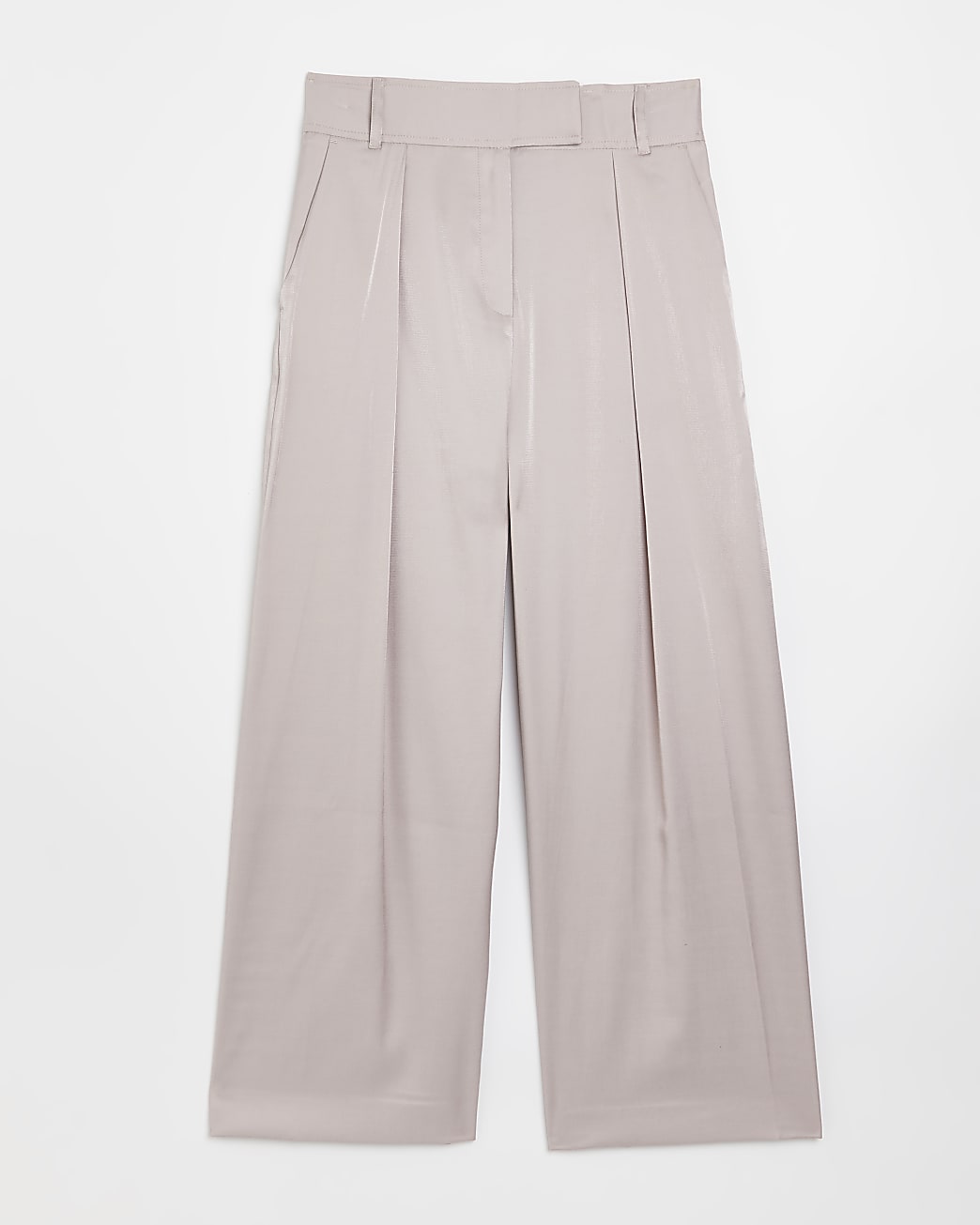 Petite beige satin wide leg trousers