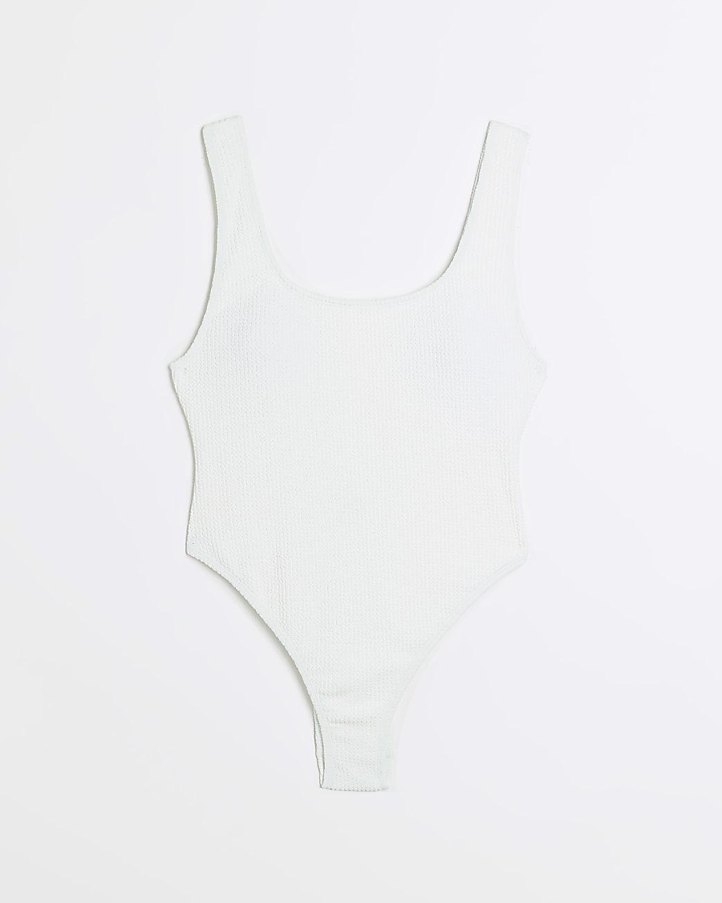 White textured scoop neckline swimsuit