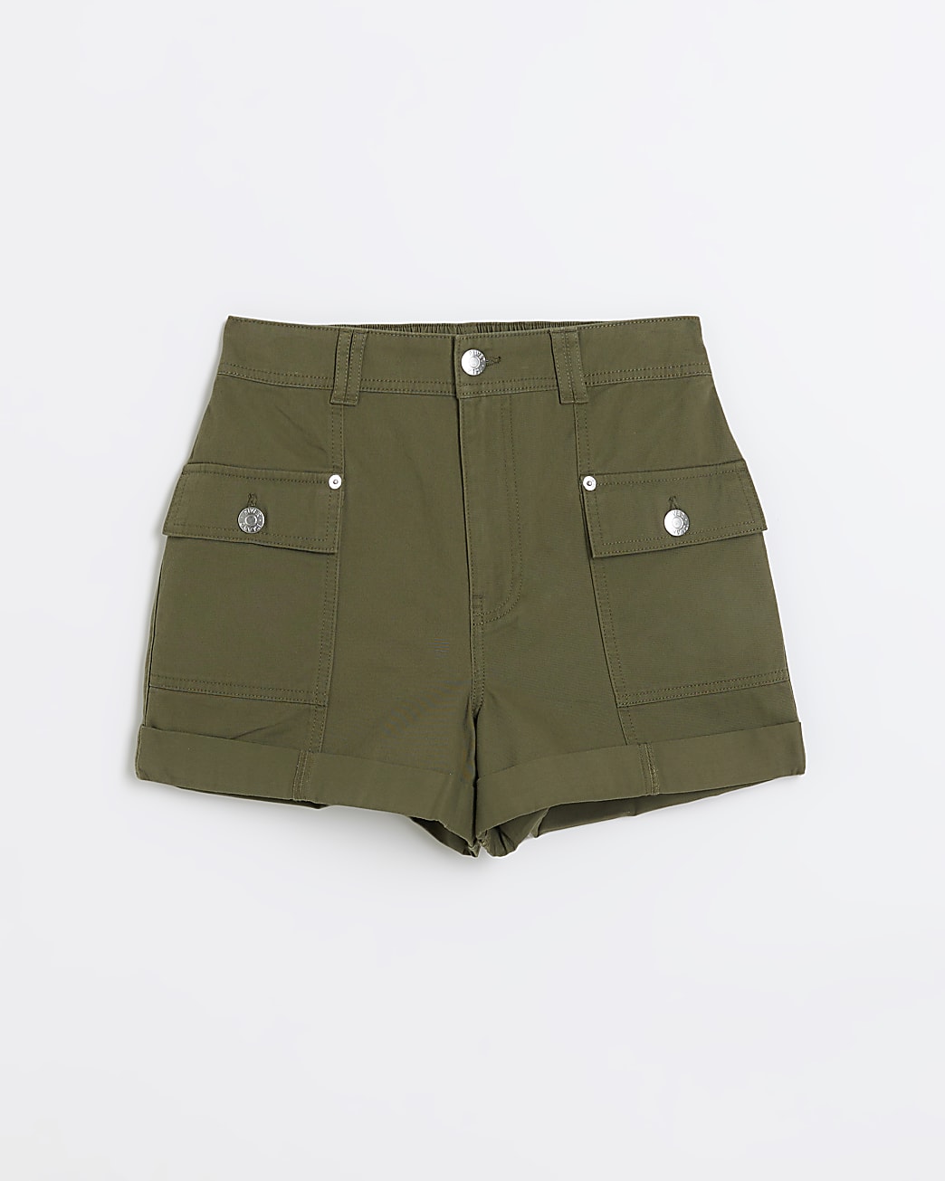 Khaki high waisted cargo shorts