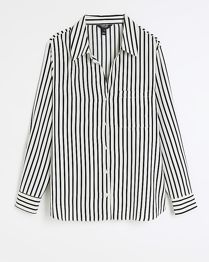 Plus black satin stripe shirt